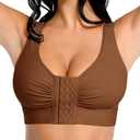 FeelinGirl Post Surgery Compression Bra for Women's Front Closure Bra with Adjustable Straps Wirefree (Dark Caramel) S
