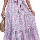MASCOMODA Womens Summer Swiss Dot Maxi Dressses Wrap V Neck Flutter Short Sleeve Boho Casual Flowy Long Wedding Guest Dress
 ( M)