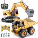 JOYIN 2 PCS Remote Control Construction Vehicle Toy Set, Friction-Powered RC Excavator & RC Dump Truck with Lights and Sounds for Imaginative Play, Birthday Gifts for Toddlers Boys Girls