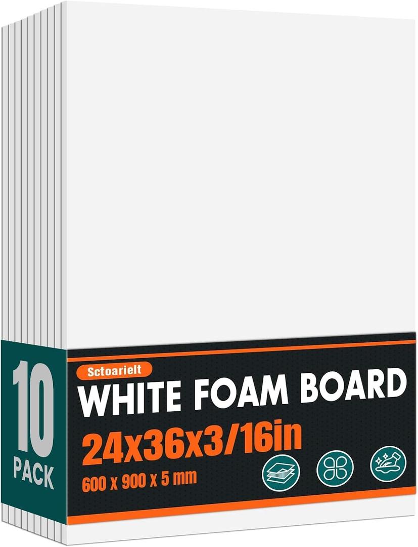 10 Pack White Foam Board 23.5" x 35.5" Poster Board 3/16" Thick