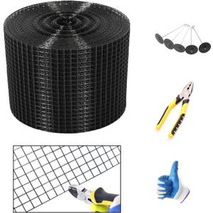 Solar Panel Guard, 10in X 100ft PVC Coated Critter Guard Roll Kit for Solar Panel Wire Screen, Black Pigeon Barrier Netting with 120 Fastener Clips, Cutting Scissor, Gloves