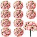 Tigeen 12 Pcs Peonies Artificial Flowers Faux Roses Silk Flowers Hydrangea Artificial Bouquet for Wedding Table Centerpiece Floral Vase Home Office Bridal Decor (Pink)