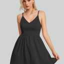 ROYLAMP Women's Casual Spaghetti Strap Dresses Elegant V-Neck A-line Swing Petite Tiered Short Mini Dress with Pockets (Black, XS)