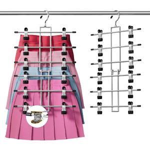 DAMITA Skirt Pants Hangers with Clips Space Saving Hanging Closet Organizer 6 Tiers Hanger with 360 Swivel Hook, Finger-Safe Design- College Dorm Room Apartment Essentials 1-Pack
