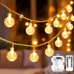 Metaku Globe Fairy Lights Battery Operated 33ft 80LED String Lights with Remote Waterproof Indoor Outdoor Hanging Decorative Christmas Lights for Home Party Patio Garden Wedding (Warm White)