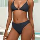 Black Bikini Sets for Women Sexy Crisscross Push Up Triangle Bikini Top Cheeky High Waisted Tummy Control Bikini Bottoms L (Black, L)