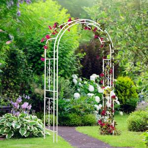 Plow & Hearth Arch Metal Outdoor Garden Arbor Montebello White, 7 Feet Tall, Iron Trellis Lattice for Climbing Plants, Wedding Arch, Outdoor Patio Dcor