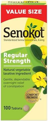 Senokot Regular Strength Senna Laxative Tablets Constipation Relief for Adults, 100 count, EXP 2027-11