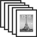 upsimples 12x16 Picture Frame Set of 5, Display Pictures 8.5x11 with Mat or 12 x 16 Without, Wall Gallery Poster Frames, Black