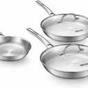 Titanium Pans set with 2Lids,8+10+12Inch Pure Titanium Hammered Upgarde Pro Non-Toxic Skillet for Cooking, PFAS/PFOA/PTFE Free Cookware, Dishwasher&Oven Safe, Kitchen Induction Compatible