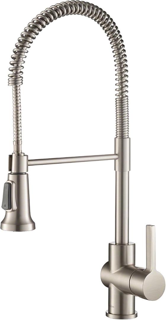 KRAUS Britt Commercial Style Spot Free Stainless Steel Pre-Rinse Kitchen Faucet with Deck Plate, KPF-1690SFS KRAUS Britt Commercial Style Spot Free Stainless Steel Pre-Rinse Kitchen Faucet with Deck Plate, KPF-1690SFS