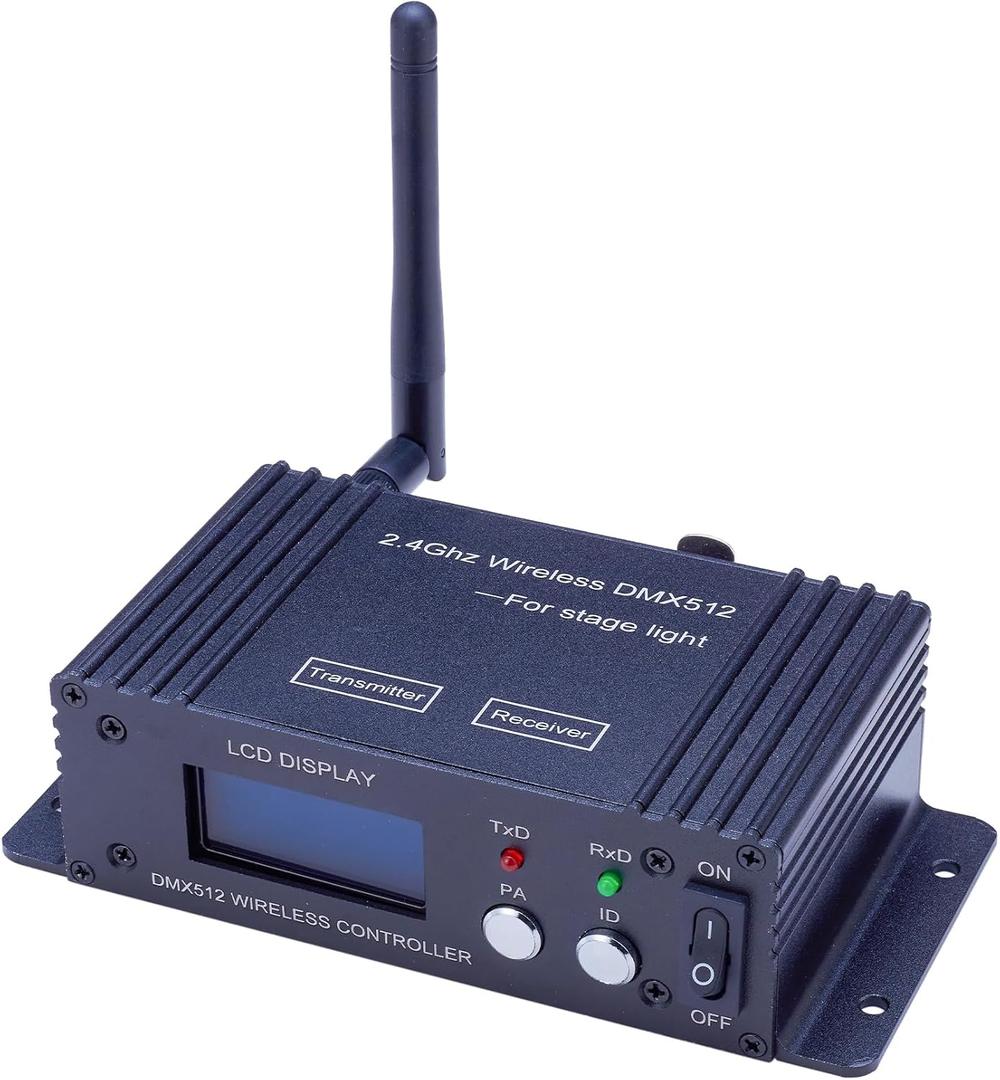 JERRAY DMX512 Wireless Controller, 2.4GHz LCD Display, Stage Light Transmitter Receiver Power Adjustable Repeater Lighting Dimmer Controller for Disco DJ Party Light (T/R Disp Staion)