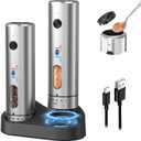 CIRCLE JOY Electric Salt and Pepper Grinder Set with Rechargeable Base Upgraded Stainless Steel Automatic Salt and Pepper Shakers with 2 Grinding Speeds, External Adjustment and 110ml Capacity, Silver