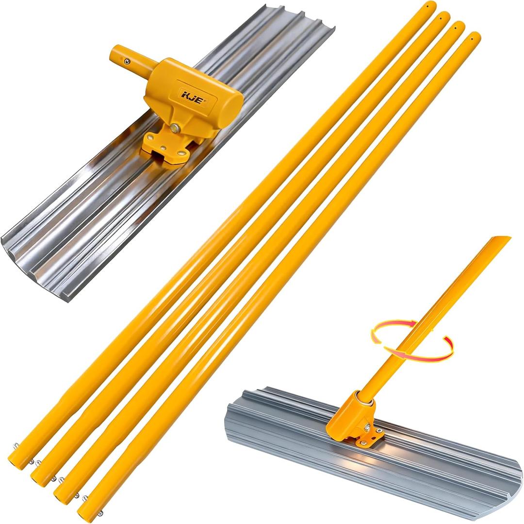KJE Aluminum Magnesium Alloy Bull Float Concrete Tools 48 x 8 inch, Round End, Board Kit trowel Tool Cement Tools Float Bracket Concrete Tools with 48 inch Handles x 4,Screeding tool kit