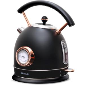 Rasonic Retro Electric Kettle Stainless Steel, 1.8L Tea Water Boiler, 1500W Fast Quiet Boil, Temperature Gauge, Auto Shut-Off, Boil-Dry Protection, Matt Black and Rose Gold