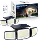 Solar Security Light Outdoor Super Bright LED, Motion Sensor Flood Light, 3 Heads 270 Wide Angle, Remote Control,IP65 Waterproof, 3 Modes (2 Packs)