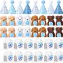 Vinsot 16 Set Mini Plush Dog Favors Gifts Adopt a Dog Set Include 16 Mini Stuffed Puppy 16 Cute Cone Hats 16 Kraft Paper Boxes for Puppy Animal Themed Birthday Party Supplies (Snowflake)