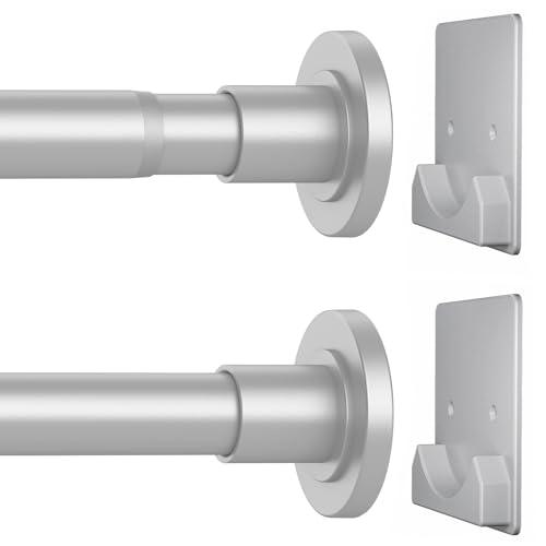 CorkLatta Matte Silver Shower Curtain Rod,1 Inch Diameter Stainless Steel Adjustable Spring Tension Rods 32 to 80",with Holders,Anti-Slip,Curtain Rods No Drilling(1 Pack)