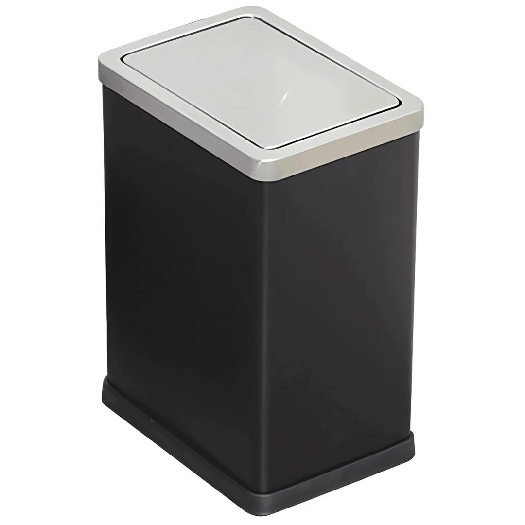 2.6 Gallon Small Office Bathroom Trash Can with Swing Lid,Living Room Bedroom Garbage can Wastebasket bin,Metal Decor Trash Can(Black)