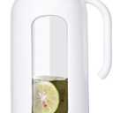 DELOVE Glass Pitcher with Lid&Shatterproof Shell - 2 Quart Heavy-duty Carafe & Jug with Filter Lid, Boiling Water Safety,Heavy Duty Container for Water, Juice, Milk, Tea, Iced Coffee, and Drinks-White