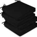 downluxe Waterproof Outdoor Chair Cushions Set of 4, 19" x 19" x 3" Patio Chair Cushion with Non-Slip Ties & Handle, Square Outdoor Cushion for Patio Furniture with Removable Cover, Black