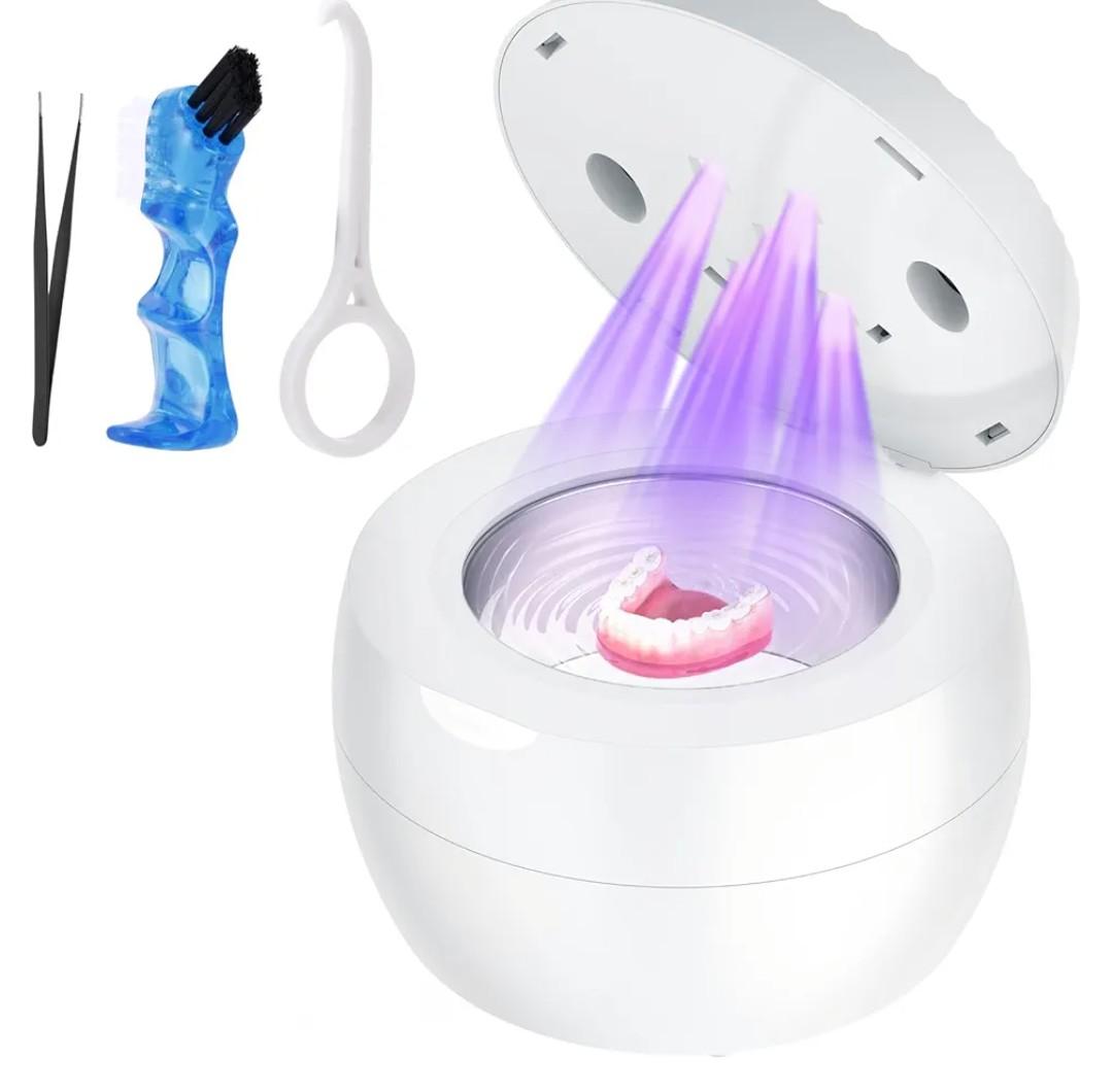 Ultrasonic Retainer Cleaner Machine, Cleaning Pod for Jewelry Cleaner, Dentures, Mouth Guards, Rings, Earrings, Glasses- 200ML 45kHz One-Touch 5-Minute Deep Clean (White)