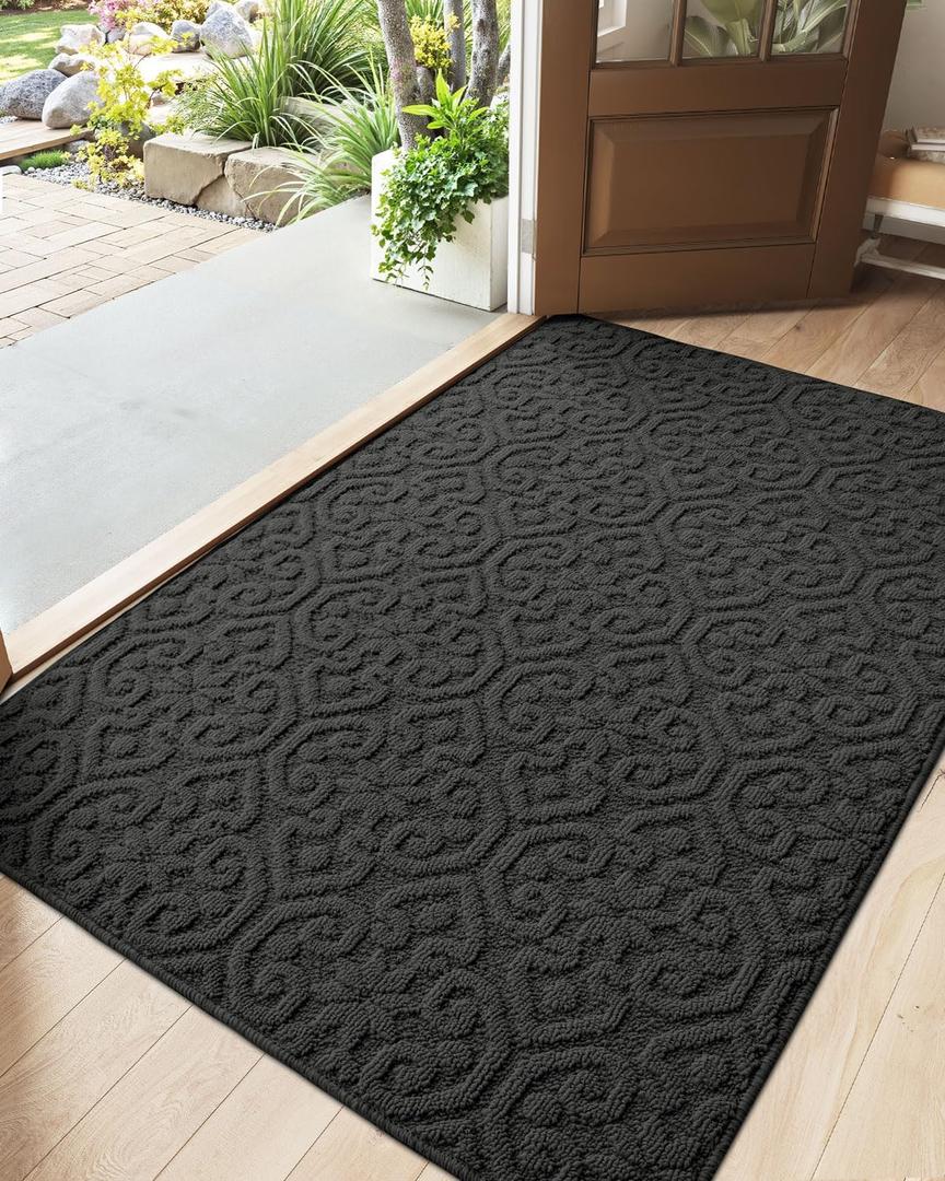 DEXI Front Door Mat Indoor Entrance, 4x6 Non Slip Entryway Doormat Dirt Trapper, Absorbent Entry Mats for Inside House, Patio, Porch, Dark Grey