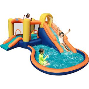 Action Air Water Slide - Inflatable Bounce House with Blower for Indoor & Outdoor - Jump Bouncy Castle with Slide - Big Bouncy Area, Big Pool, Love for Kids