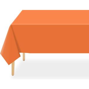 QIKSION Orange Plastic Table Cloth Disposable 2 Pack, 54 x 108 Inch Tablecloths for Party, Graduation, Halloween, Thanksgiving Decorations, Harvest, Fall, Rectangle Table Cover