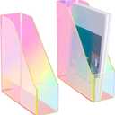 2 Pcs Iridescent Vertical Magazine File Holder Acrylic Magazine Holder Storage Organizer Plastic Clear Acrylic Rack for Office Classroom Home Document Paper Book Collection