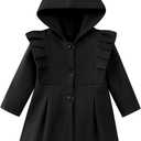 Toddler Baby Girl Clothes Jacket Coat Long Sleeve Solid Color Buttons Hooded Trench Coat Dress Fall Winter Outfit (1-2T, Black)