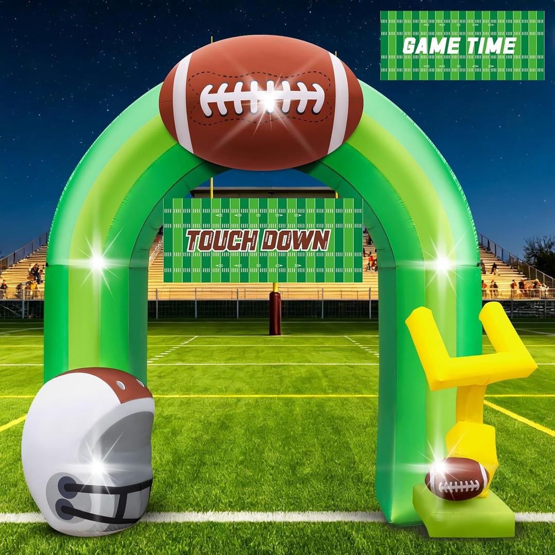 Eyourlife 9FT Football Party Decorations for Game Day Blow Up with Helmet Built in LED Lights Goal Post for Yard Giant Balloon Photo Prop for Gift Light Green Football Inflatable Arch