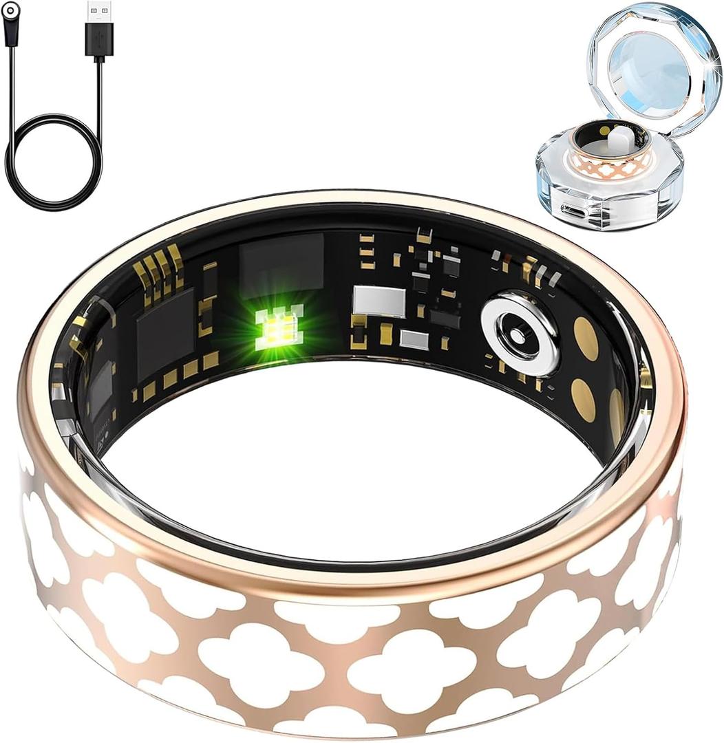 Smart Ring for Women, Fitness Tracker Ring with Heart Rate, Blood Oxygen, Blood Pressure, Sleep Tracker, Step Tracker (Gold, 8#)