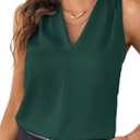 EVALESS Women's Pleated V Neck Sleeveless Tank Top (Large)