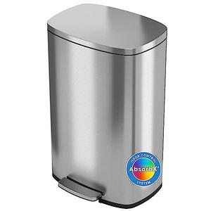 iTouchless SoftStep 13.2 Gallon Step Kitchen Trash Can with Lid and Odor Filter, Stainless Steel 50 Liter Trashcan for Home Office Bedroom Garage Living Room Bathroom Silent Lid Close Slim Wastebasket