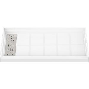 Sunrosa Shower Base 48"36"4", Single Threshold Shower Bases with Left Drain, Rectangle Solid Surface White Shower Pan, Slip Resistant Textured Surface, Include Stainless Steel Chrome Cover Sunrosa Shower Base 48"36"4", Single Threshold Shower Bases with Left Drain, Rectangle Solid Surface White Shower Pan, Slip Resistant Textured Surface, Include Stainless Steel Chrome Cover