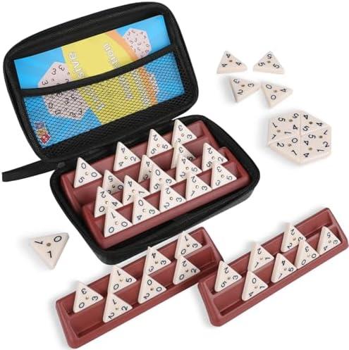 Doreimi Premium Quality Triangle Domino Game Set with 56 Triangular Domino Tiles, Includes 4 Holders, Classic Family Strategy Board Game for 2-4 Players Kids and Adults