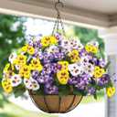 12 Bundles Artificial Hanging Flowers with Basket for Plants Outdoors,UV Resistant Fake Pansies Faux Silk Flowers for Outside Planter Garden Front Door Porch Yard Home Decor,Mix 3 Colors