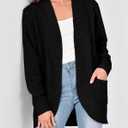 KIRUNDO Cardigan Sweaters for Women 2024 Fall Open Front Long Sleeve Loose Lightweight Knit Sweater Coat with Pockets (Black, S)
