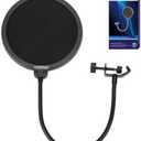 HORNO Professional Microphone Filter Screen-Mic Pop Blocker Mask Shield Screen with Flexible Gooseneck Mount 2 Pack