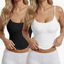 2 Pack Womens Cami Tank Scoop Neck Spaghetti Strap Tank Tops Basic Tight Camisole Shirts Black/White, XL