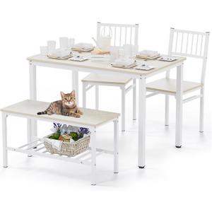 Teraves Dining Table Set/Computer Desk,Kitchen Table with 2 Chairs and a Bench,Table and Chairs 4 Piece Set for Dining Room (Beige, 110CM)