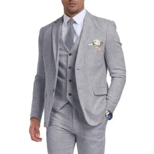 Retro Linen Mens Suit 3 Pieces Light Weight Casual Linen Summer Slim Fit Suits Tuxedo Jacket Blazer Vest Pant for Men
