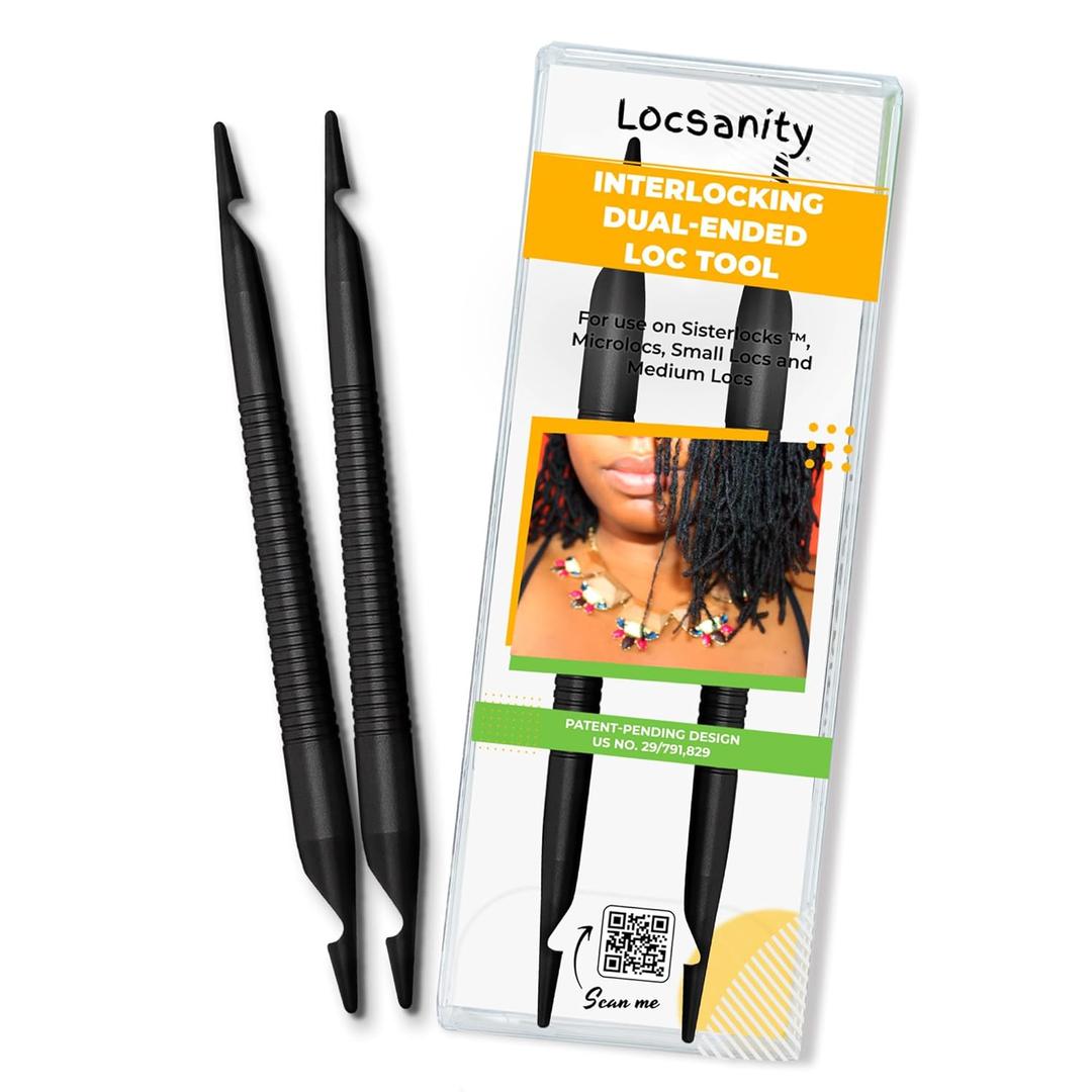 Locsanity Interlocking Tool for Locs - Dual-Ended Metal Dreadlock Crochet Needle - Sisterlock Retightening Tool, Loc Maintenance - Hair Styling Dreads, Microlocks, Small/Medium Locs (Double Pack)