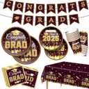 2025 Graduation Party Decorations Graduation Decoration 2025 Maroon Disposable Grad Tableware Set Plates, Cups, Napkins, Tablecloth and Banner for Congrats Grad Class Of 2025, Serves 24