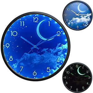 12 Inch Night Light Wall Clock, Glow in The Dark Large Digital Display Kids Birthday Present, Silent Battery-Operated LED Wall Clocks for Bedroom Living Room Kitchen