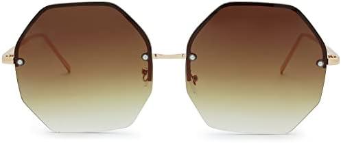 The Fresh Fashion Designer Huge Hexagon Metal frame Ocean Colored Lens Sunglasses - Exquisite Packaging
