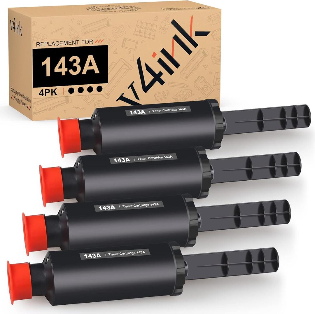 v4ink 143A W1143AD Toner Cartridge Reload Kit Compatible Replacement for HP 143A W1143A 143AD W1143AD for use with HP Neverstop Laser 1001nw MFP 1202w 1202nw 1201n 1200nw Printer ( Black, 4-Pack)