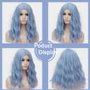 BUFASHION 18" Long Wavy Curly Light Blue Synthetic Wig for Women Girls Cosplay Wig Halloween Costume Wig with Wig Cap (Light Blue)