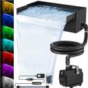 All-in-1 Pond Waterfall Kit with LED Lights, 8 inch Stainless Steel Spillway with 600GPH Water Pump, Outdoor Waterfall Fountain for Water Feature, Garden, Backyard, Pool